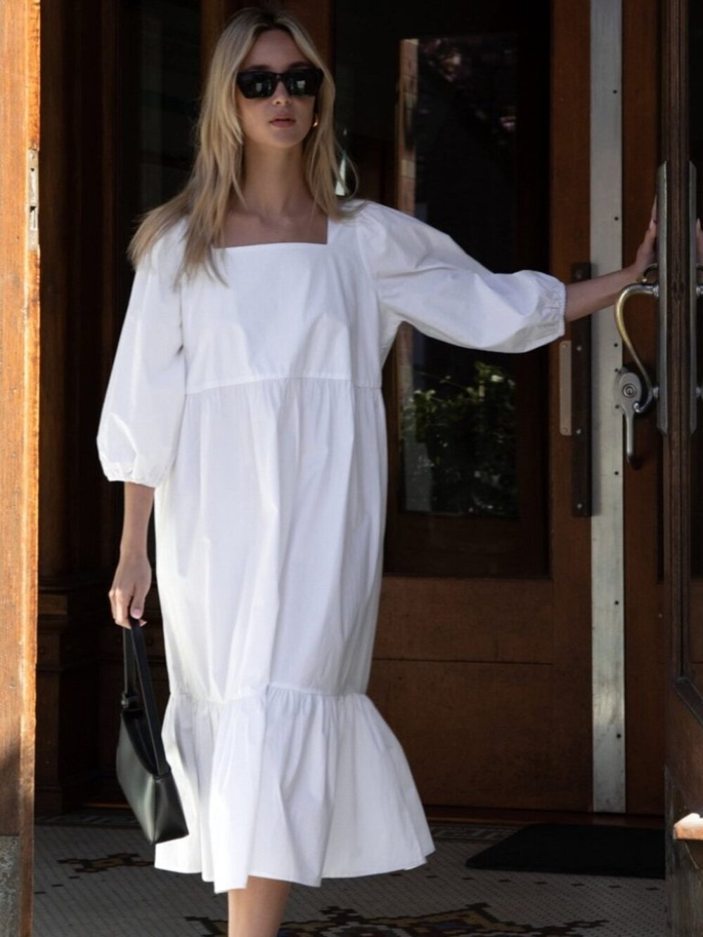 Oak + Fort Tiered Cotton Poplin Midi Dress Minimalist White Size Small